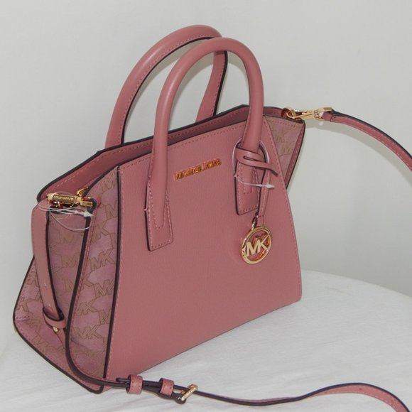 NWT $558 Michael Kors Avril Leather Small TZ MK Logo Rose Satchel Crossbody Bag - Picture 4 of 12